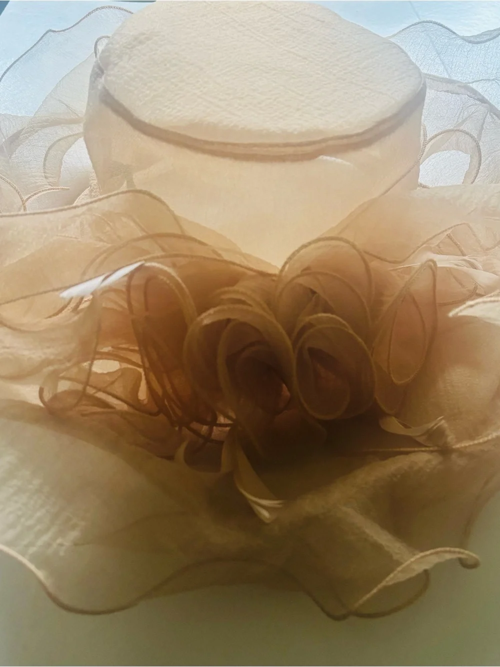 Chiffon Flower Fascinator Hat in Pink and Beige